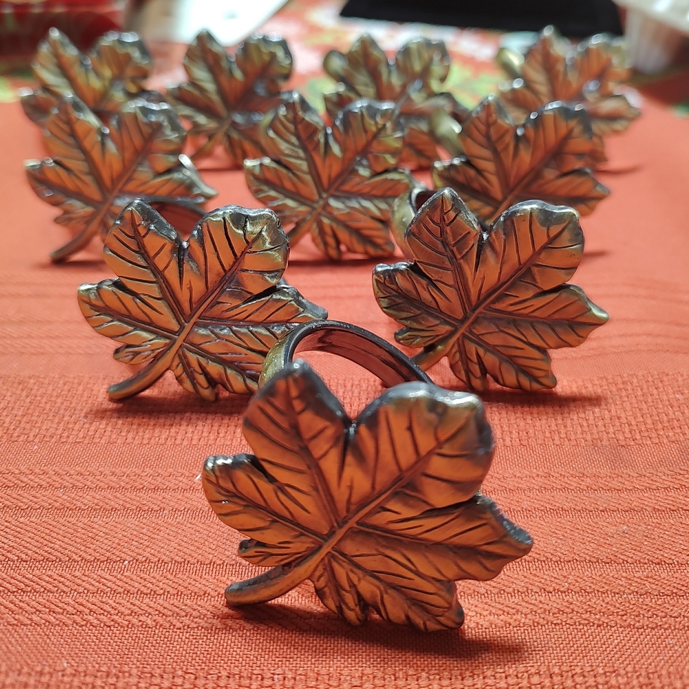Maple leaf napkin rings luster antique bronze finish